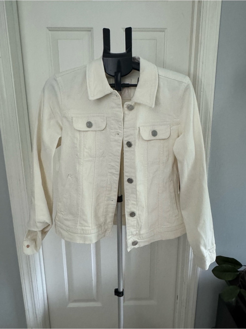 LC Lauren Conrad Ivory Denim Jacket with Metal Buttons